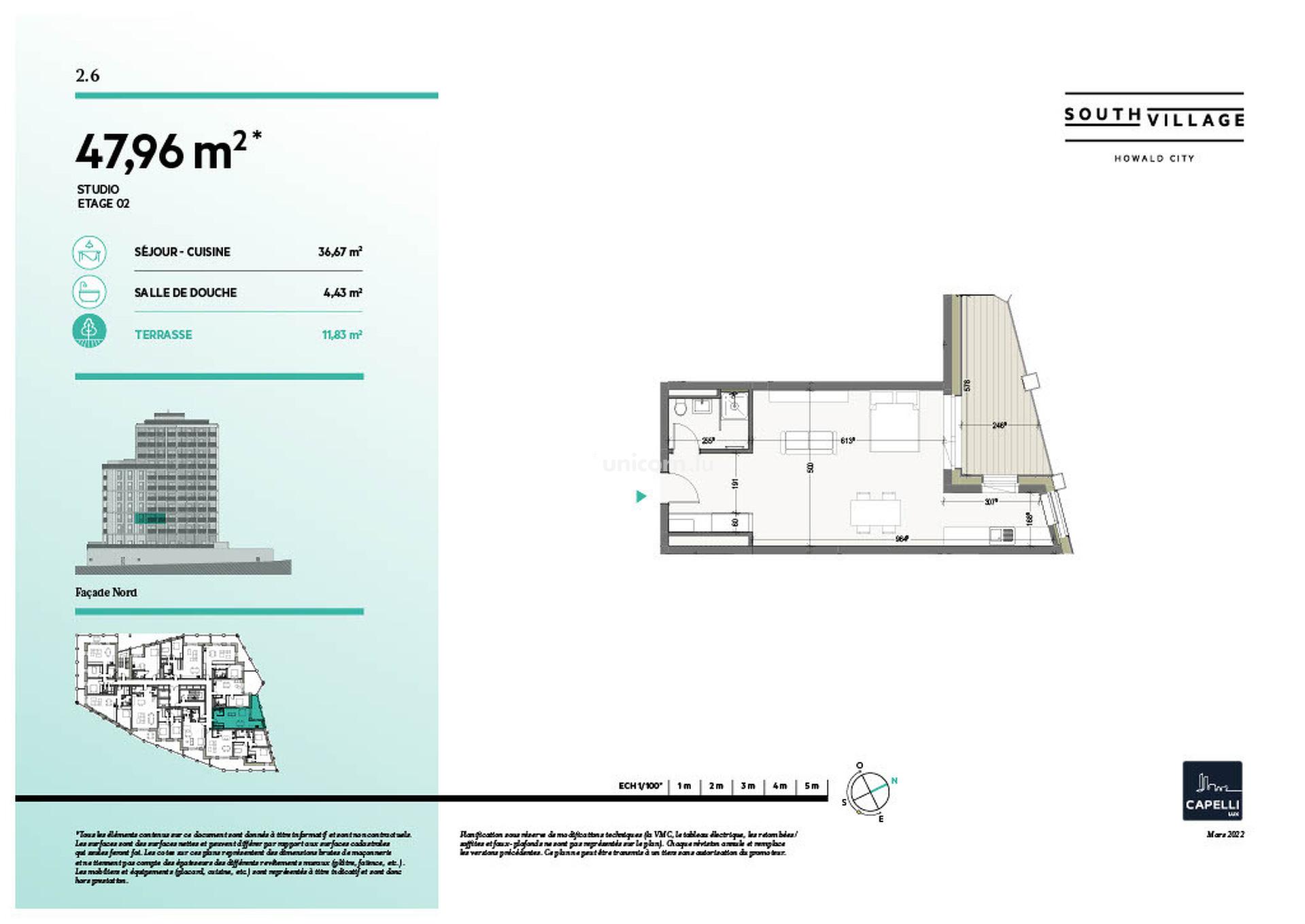 Studio zu verkaufen in Howald  - 47.96m²